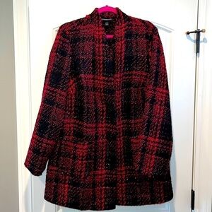 𝅺black and Red Sparkly plaid tweed jacket/coat/blazer size 18/20 Lane Bryant